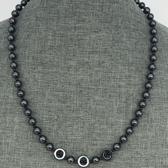 Hematite and Garnet Beaded Necklace - Picture 2 of 5